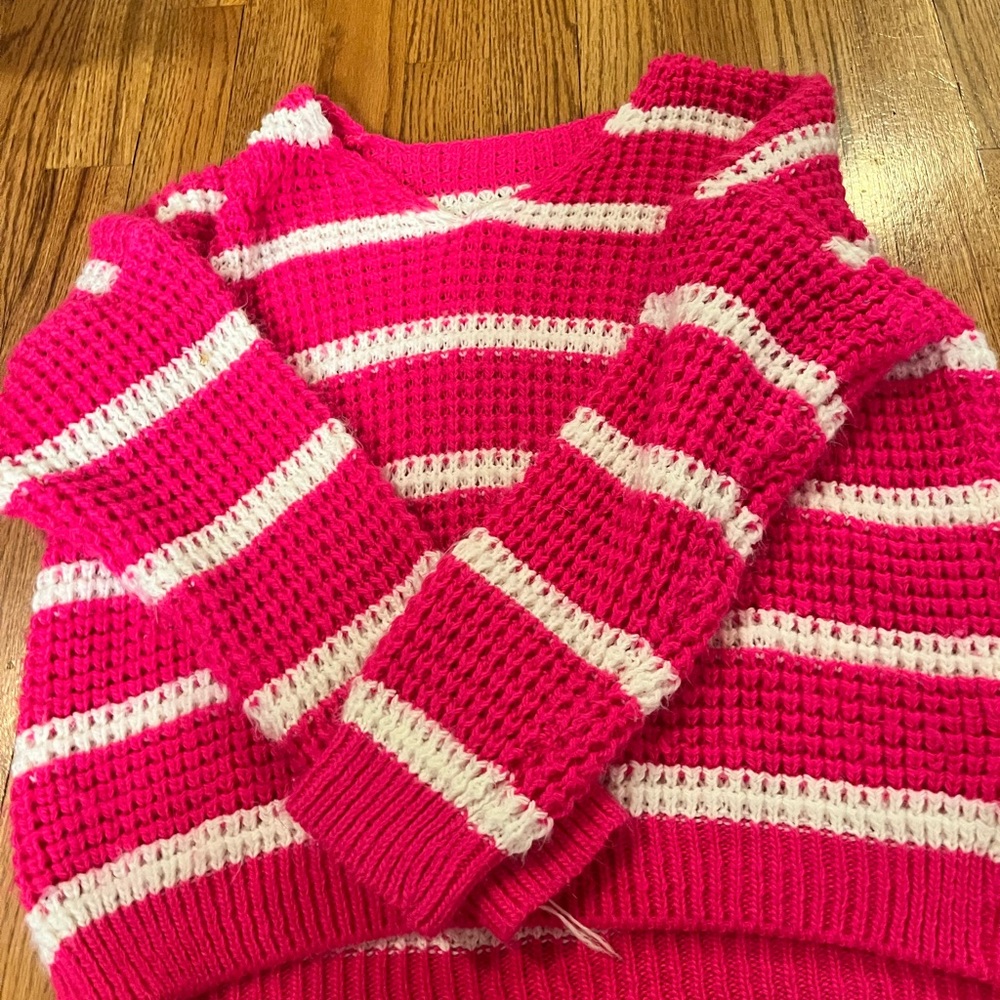Bright Pink and Cream Striped Women’s Sweater